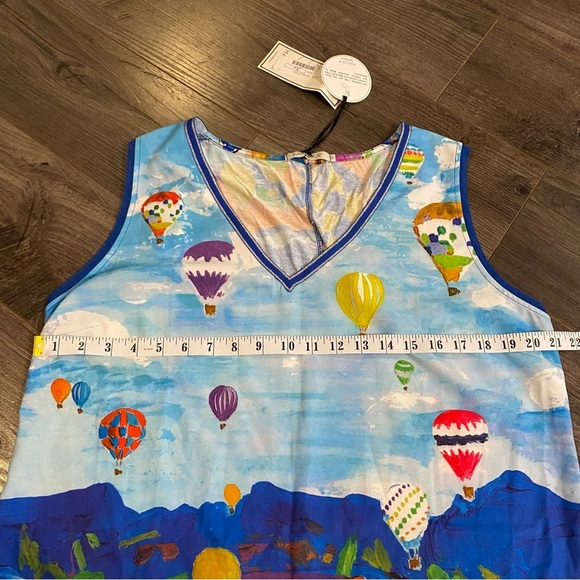 NWT Maloka Dress Hot Air Balloon Art capped sleeve outlined vneck fit & flare - Picture 12 of 16